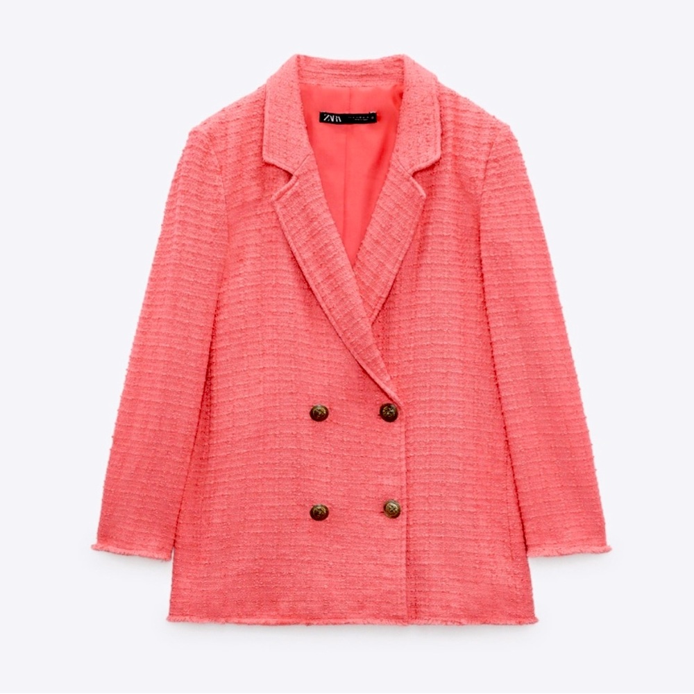 ZARA Textured Double-breasted Coral Blazer, Size XS, NWT